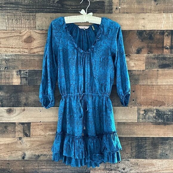 Rebecca Taylor Python Print 3/4 Sleeve Silk Shirt Dress Tunic In Jade Size 0 - Picture 1 of 13